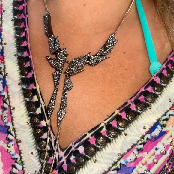 ALEXIS BITTAR Crystal Dark Edgy Shards Snake Chain Gold Gunmetal Lariat Necklace - Picture 14 of 15